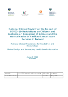NCD19-028- National Clinical Review on the Impact of COVID-19 Restrictions on Children and Guidance on Reopening of Schools and the Normalisation of Paediatric Healthcare Services in Ireland front page preview
              