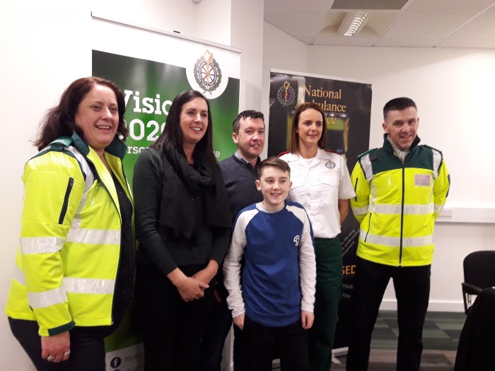 Paul and Mairead Logue, with their son Paul and Shane O’Neill and Patricia Corr from Donegal Bay Community First Responders, and Louise McDevitt, Emergency Call Take