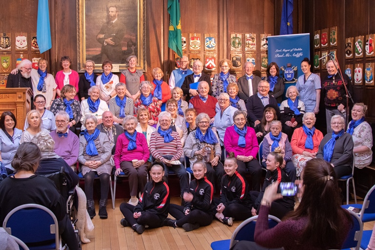 Participants in the first (pre Covid restrictions) Rising Voices performance at the Mansion House Dublin
