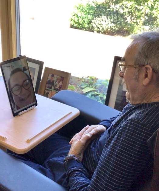Patrick Huban chatting to his daughter Simone on a video call.