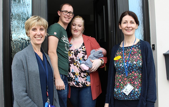 (l to r) Helen Coe, Clinical Midwife Manager,  baby Cadence Fitzgerald with parents Kelly Doheny and Alan Fitzgerald, along with Nicola Molloy, Staff Midwife