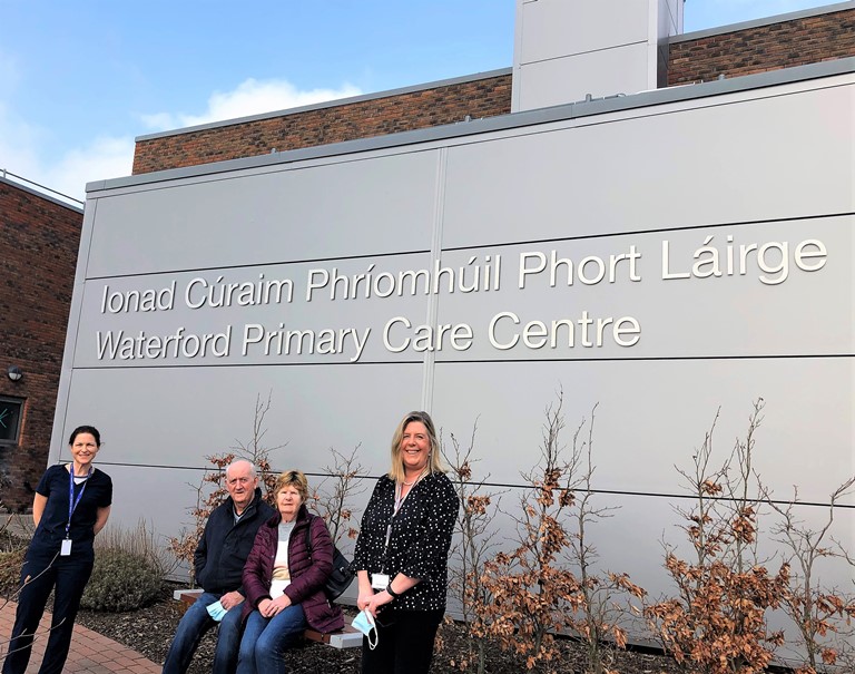 Great grandparents Nick and Marie Murphy (centre), pictured at the Waterford Primary Care Centre, John’s Hill, Waterford on March 2nd, where Covid 19 vaccinations were being administered by the Keogh Practice. Also pictured left is Dr Deirdre Plant and and right is Nick and Marie’s daughter Susan Murphy (Primary Care Lead, HSE/South East Community Healthcare) 