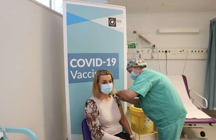 Lorna Quinn, Assistant Director of Nursing and peer vaccinator at University Hospital Galway (UHG) who was the first person to receive thePfizer BioNTech COVID-19 vaccine in Galway with Michelle McNamara Nee, Clinical Nurse Manager 2, Major Theatre Recovery, UHG.