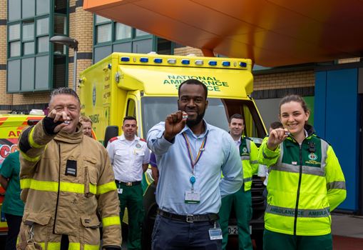 Caption: Jimmy Lawless (Dublin Fire Brigade), Dr Ike Okafor (Children's Hospital Ireland) and Naoise Collins (National Ambulance Service) 