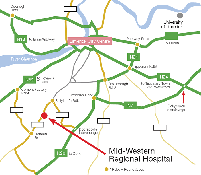 Location of the Mid Western Hospital