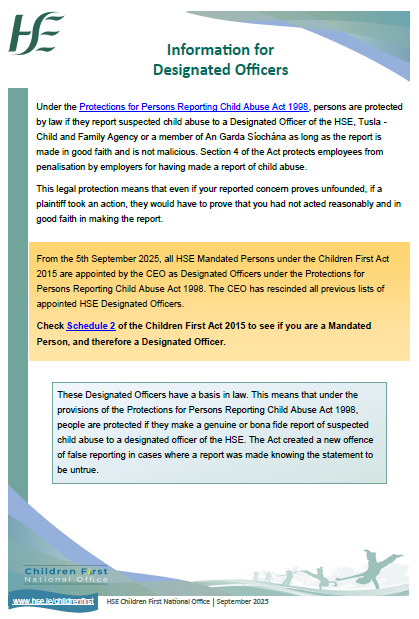 Information Sheet for Designated Officers Information Sheet for Designated Officers
