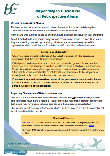 Responding to Disclosures of Retrospective Abuse