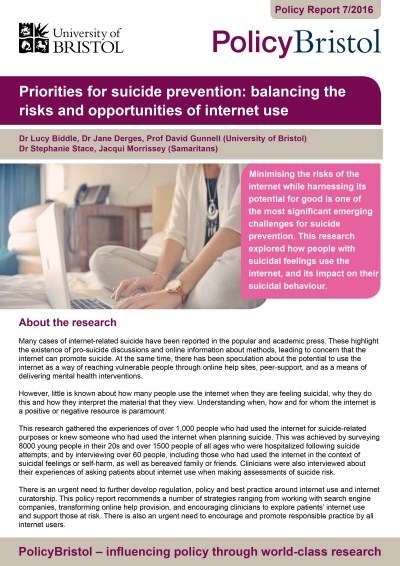 Policy Bristol Report, suicide and internet use Cover