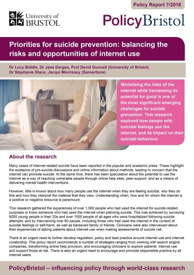 Policy Bristol Report, suicide and internet use Cover Policy Bristol Report, suicide and internet use Cover