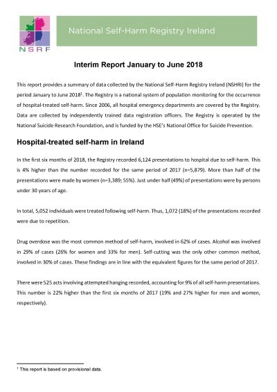 National Self-Harm Registry Ireland Interim Report 2018 cover National Self-Harm Registry Ireland Interim Report 2018 cover