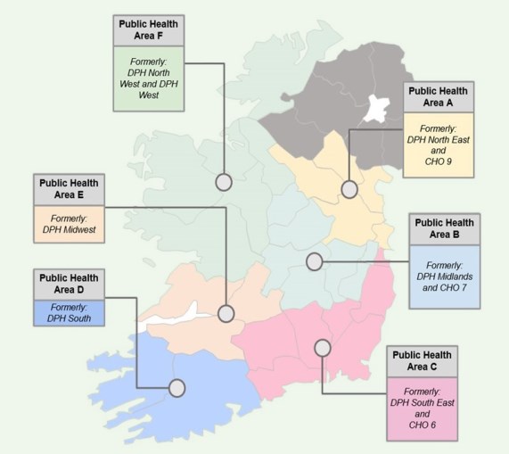 Map of HSE Public Health Areas A-F 