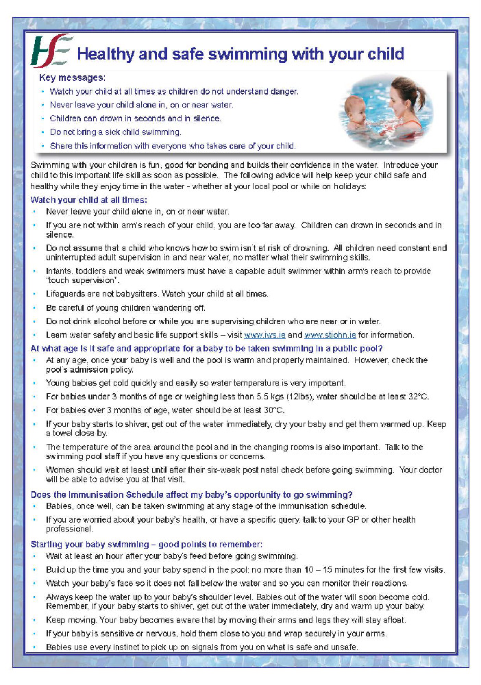 Healthy and safe swimming with your child leaflet