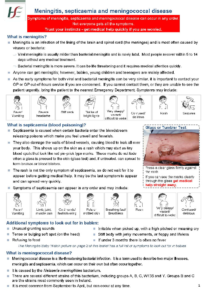 Meningitis, septicaemia and meningococcal disease Meningitis, septicaemia and meningococcal disease